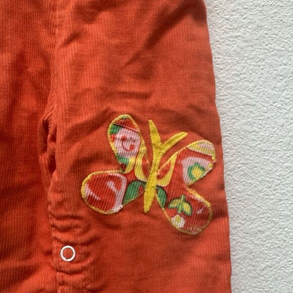Sears Girl 6 Months Orange 70s Butterfly Corduroy Romper Overalls Vintage - Picture 2 of 5